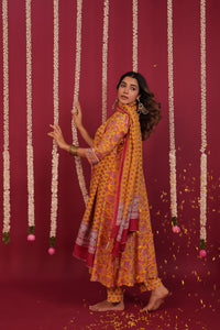 Yellow Hand- Block Embroidered Muslin Suit Set
