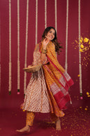 Yellow Hand- Block Embroidered Muslin Suit Set
