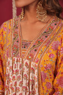 Yellow Hand- Block Embroidered Muslin Suit Set
