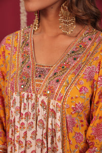 Yellow Hand- Block Embroidered Muslin Suit Set
