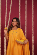 Mango Yellow Chanderi Hand-Embroidered Suit Set