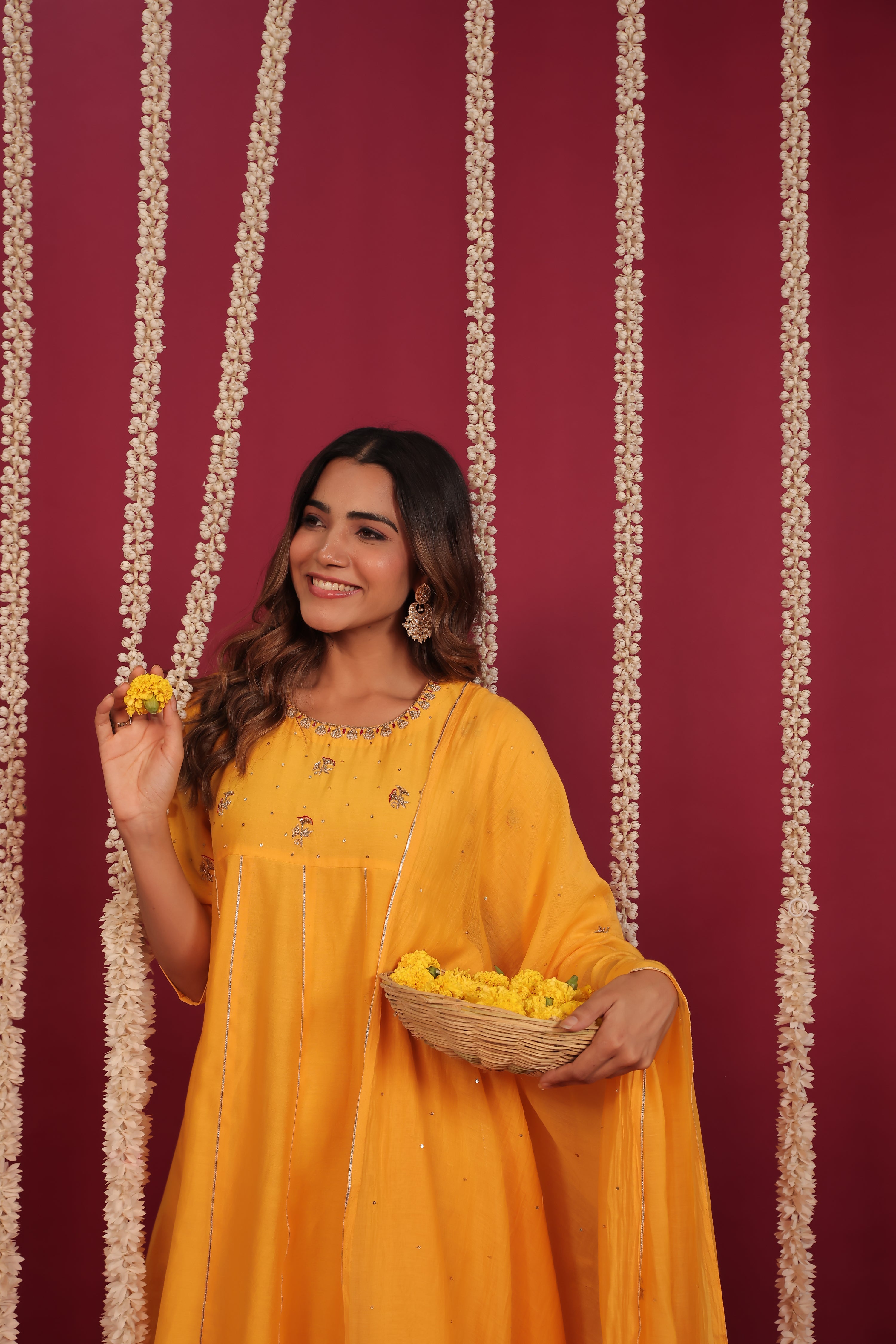 Mango Yellow Chanderi Hand-Embroidered Suit Set