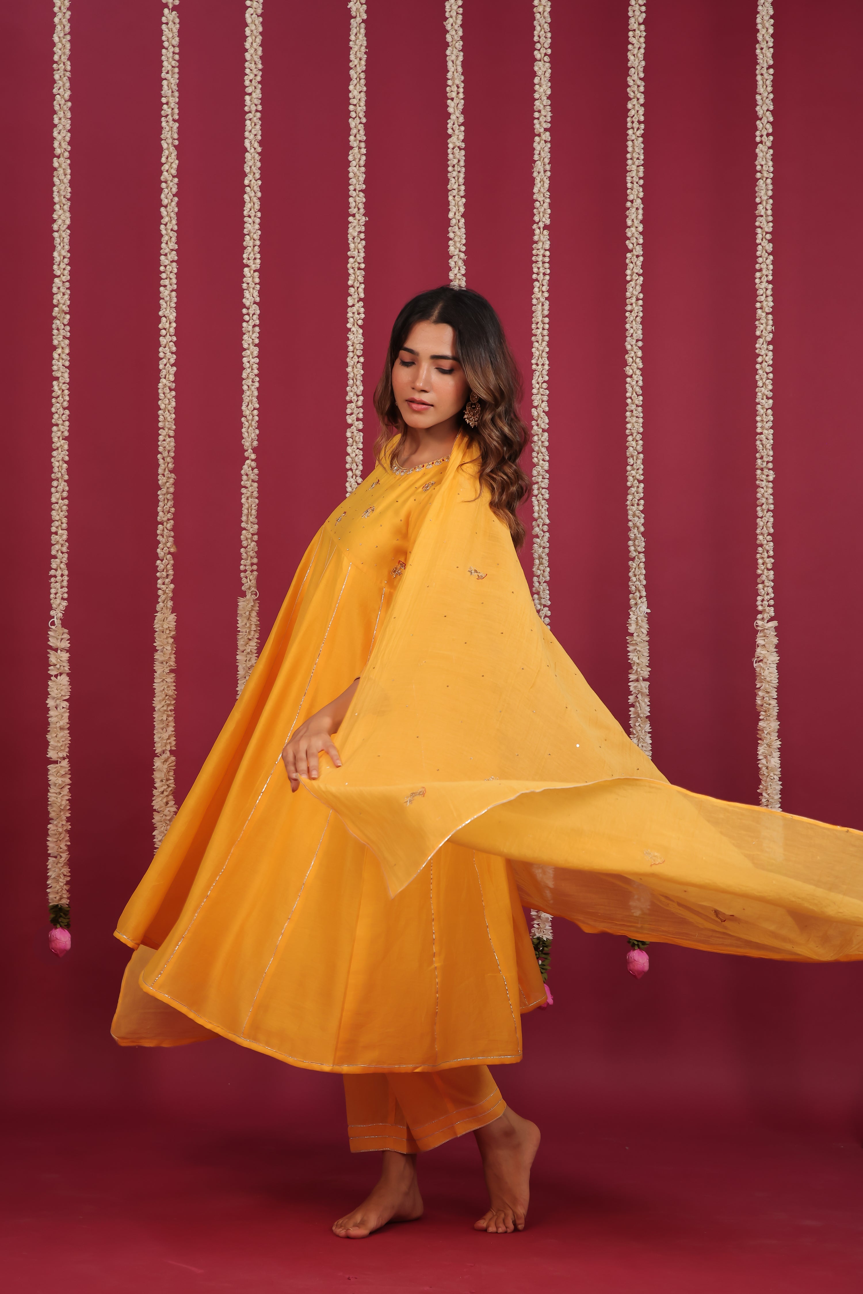 Mango Yellow Chanderi Hand-Embroidered Suit Set