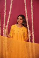 Mango Yellow Chanderi Hand-Embroidered Suit Set