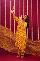 Haldi Yellow Hand-Block Embroidered Maslin Suit Set