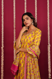 Haldi Yellow Hand-Block Embroidered Maslin Suit Set