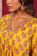 Haldi Yellow Hand-Block Embroidered Maslin Suit Set