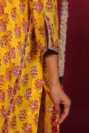 Haldi Yellow Hand-Block Embroidered Maslin Suit Set