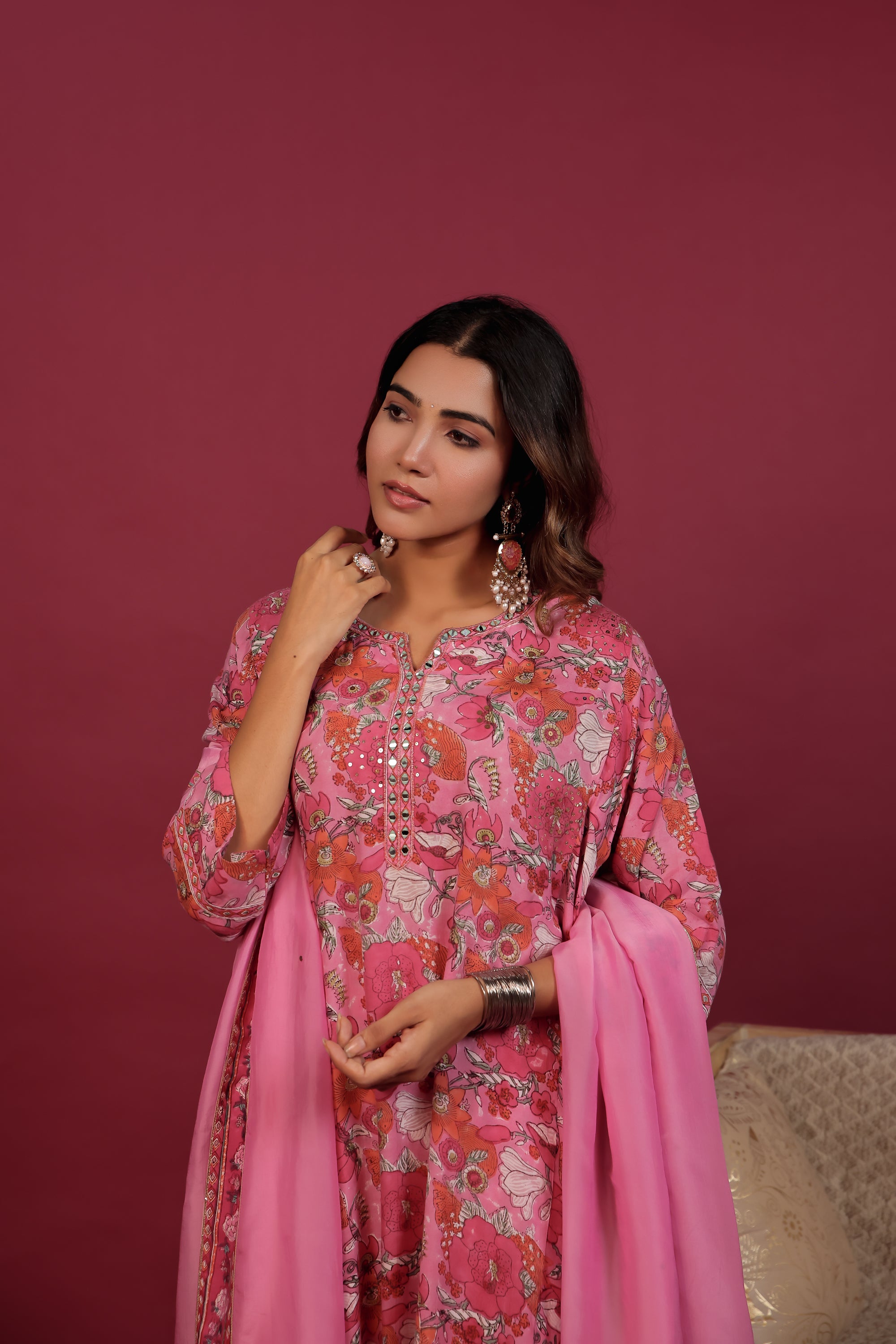Pink Muslin Hand- Block Embroidered Suit Set