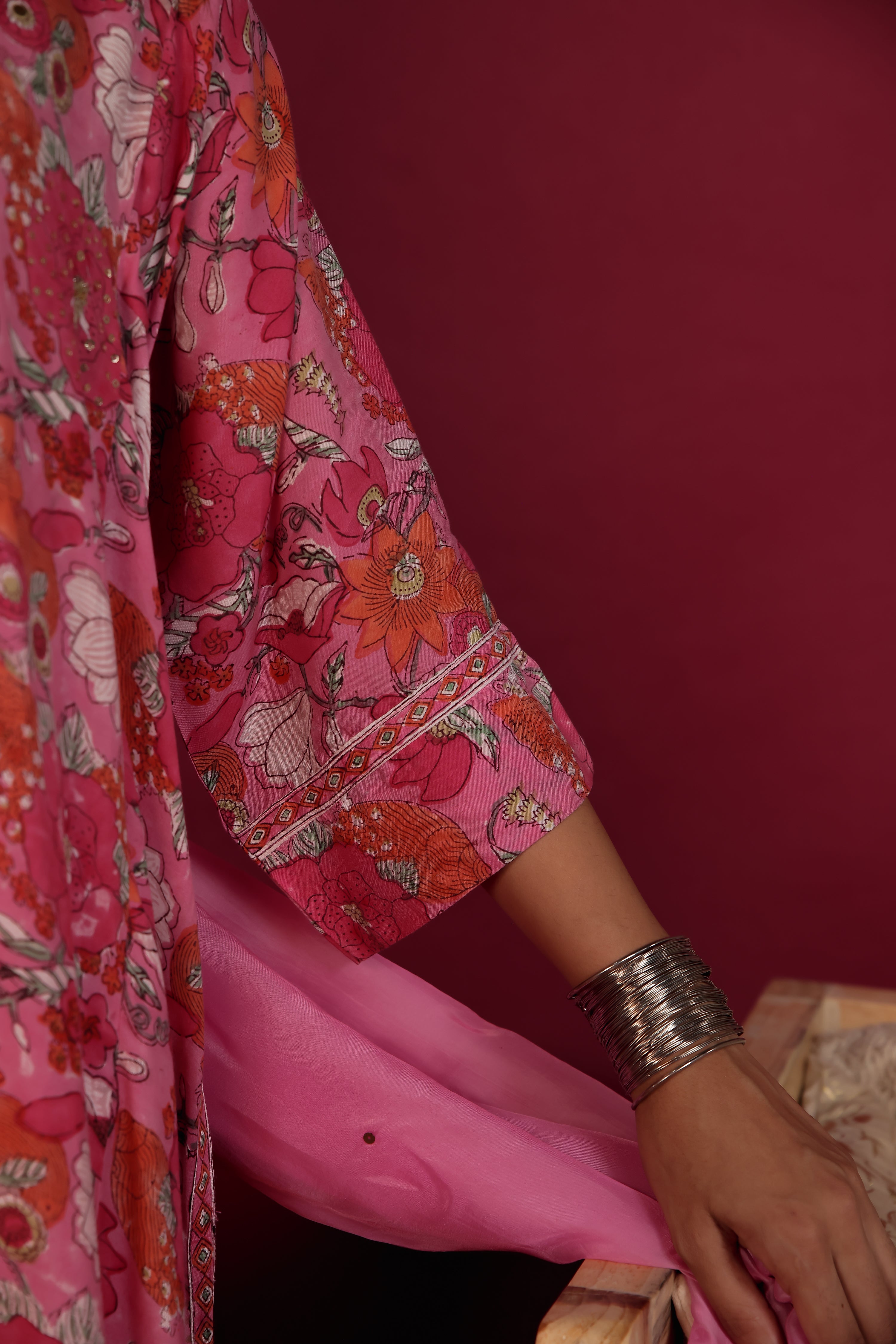Pink Muslin Hand- Block Embroidered Suit Set