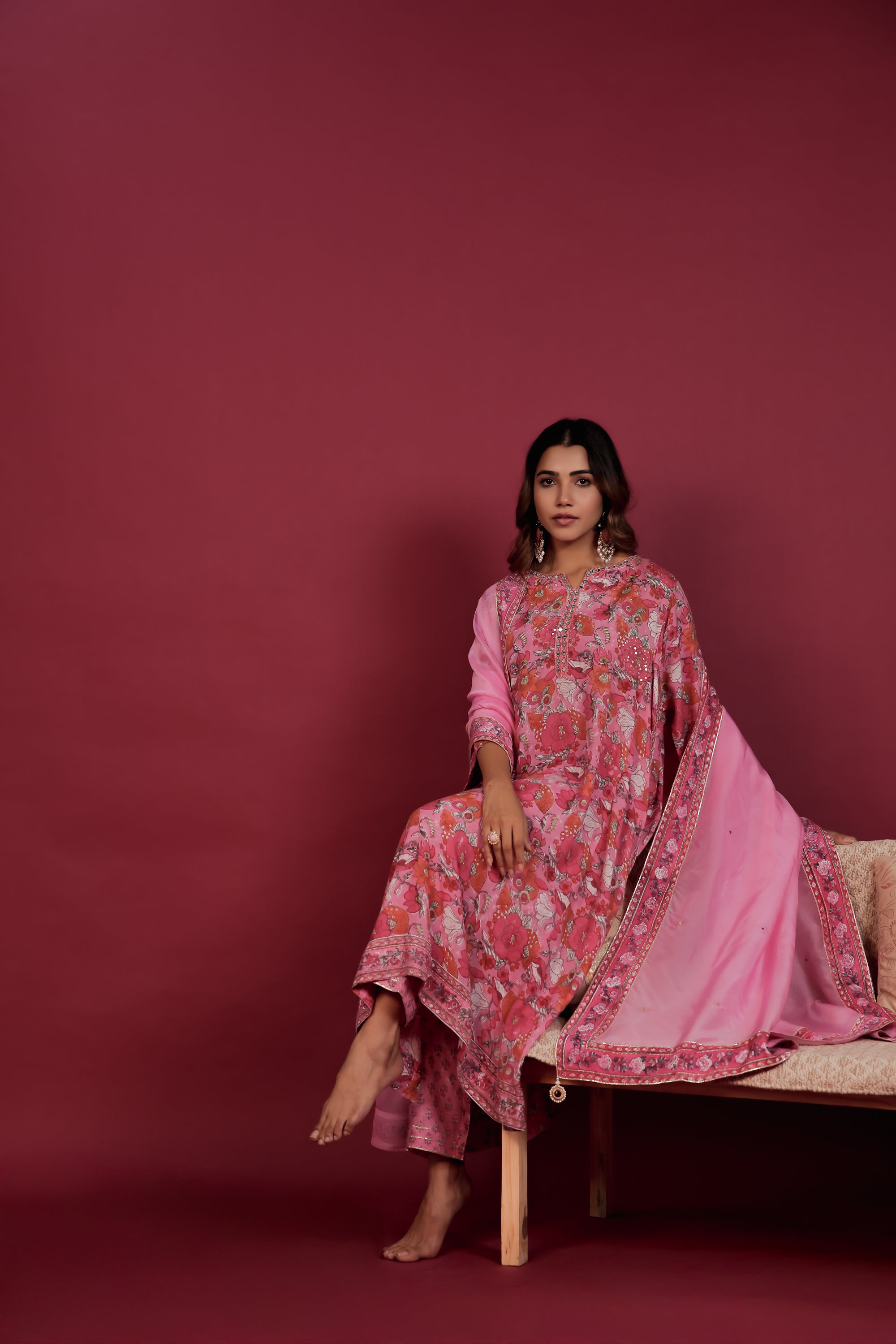 Pink Muslin Hand- Block Embroidered Suit Set