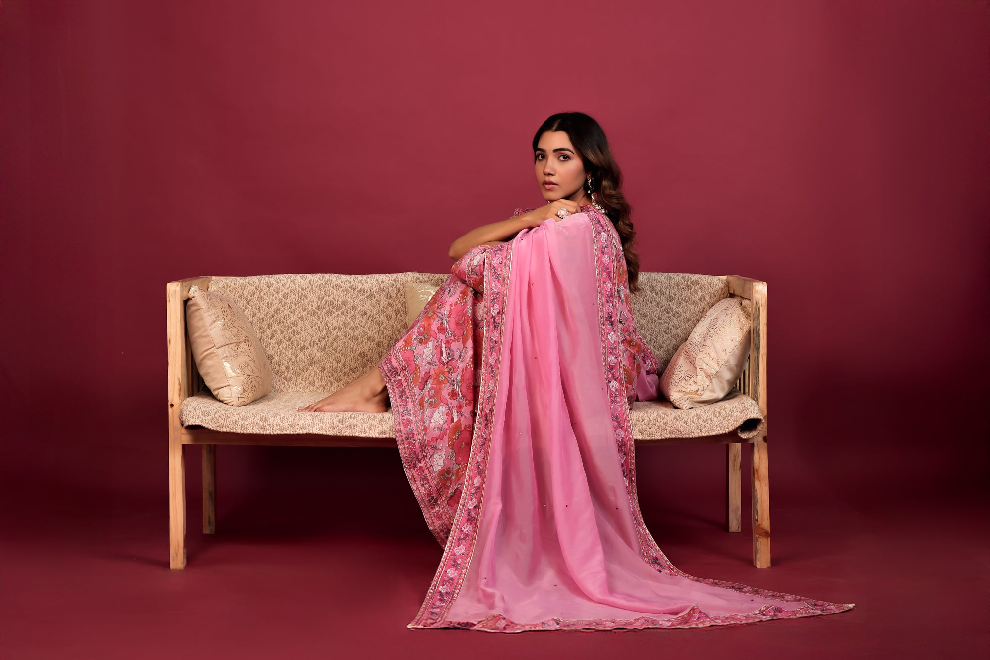 Pink Muslin Hand- Block Embroidered Suit Set