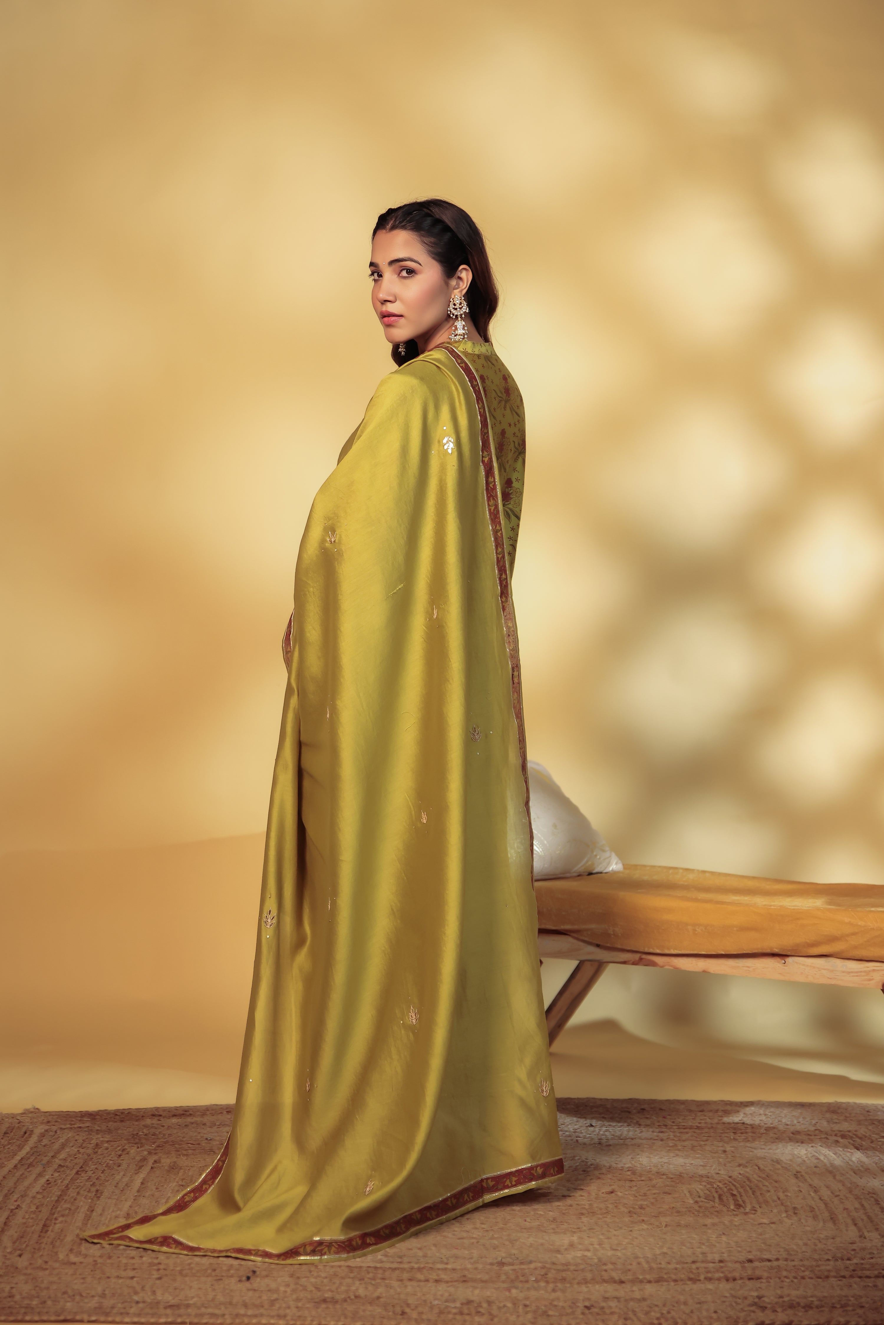 Mahendi Green Chanderi Hand-Block Embroidered Suit Set