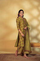Mahendi Green Chanderi Hand-Block Embroidered Suit Set