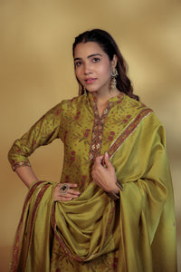 Mahendi Green Chanderi Hand-Block Embroidered Suit Set