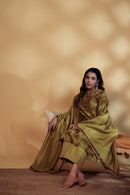 Mahendi Green Chanderi Hand-Block Embroidered Suit Set