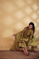 Mahendi Green Chanderi Hand-Block Embroidered Suit Set