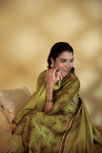 Mahendi Green Chanderi Hand-Block Embroidered Suit Set