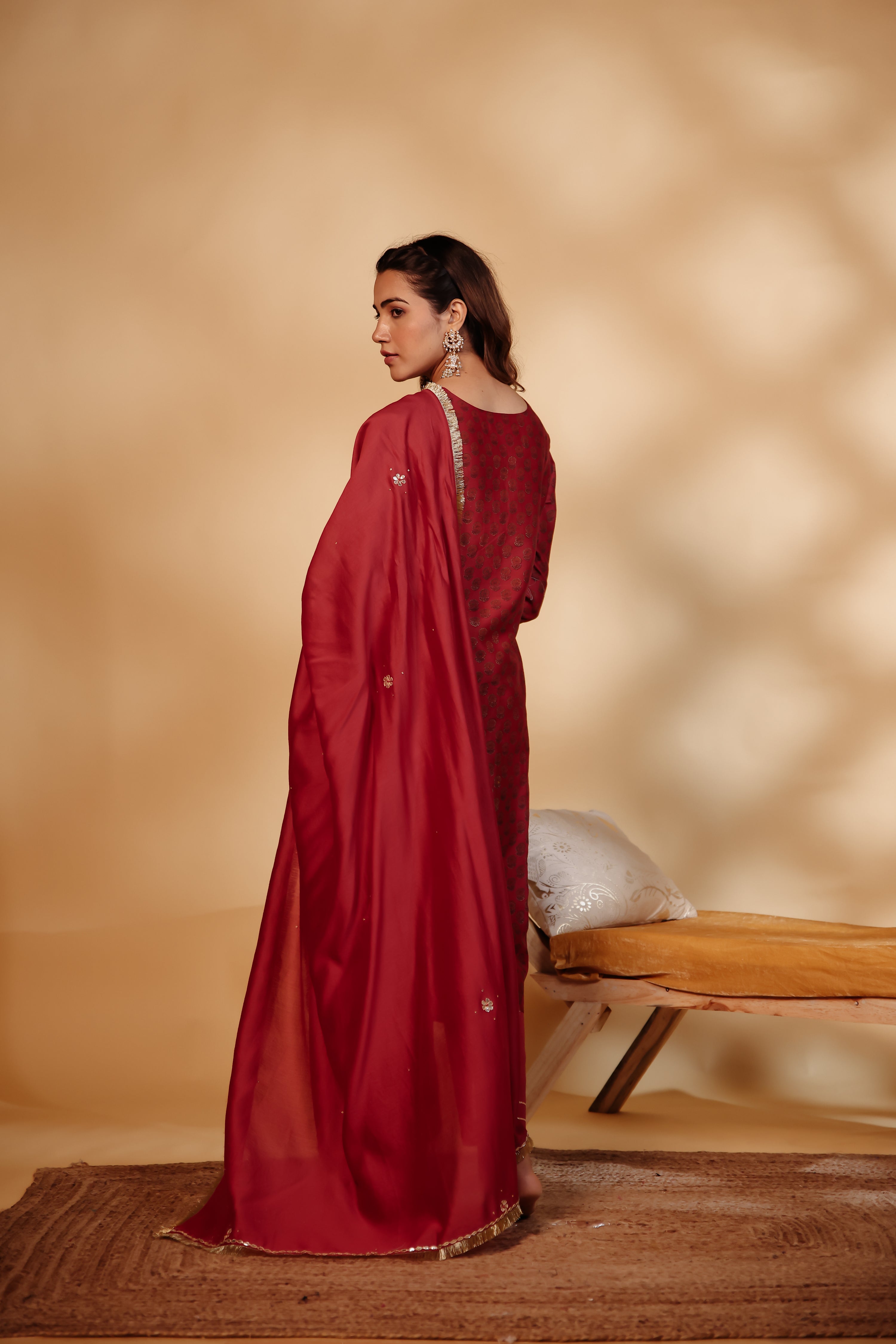 Maroon Chanderi Hand-Embroidered Suit Set