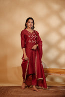 Maroon Chanderi Hand-Embroidered Suit Set