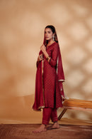 Maroon Chanderi Hand-Embroidered Suit Set