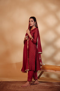 Maroon Chanderi Hand-Embroidered Suit Set