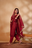 Maroon Chanderi Hand-Embroidered Suit Set