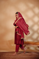 Maroon Chanderi Hand-Embroidered Suit Set