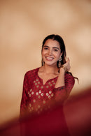 Maroon Chanderi Hand-Embroidered Suit Set