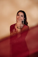 Maroon Chanderi Hand-Embroidered Suit Set