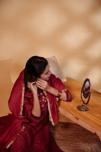 Maroon Chanderi Hand-Embroidered Suit Set