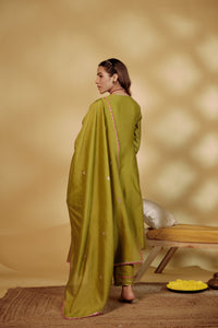 Mahendi Green Hand-Embroidered Chanderi Suit Set