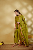 Mahendi Green Hand-Embroidered Chanderi Suit Set