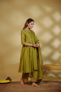 Mahendi Green Hand-Embroidered Chanderi Suit Set