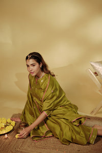 Mahendi Green Hand-Embroidered Chanderi Suit Set