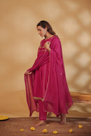 Rani Pink Hand-Embroidered Chanderi Suit Set