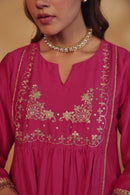 Rani Pink Hand-Embroidered Chanderi Suit Set