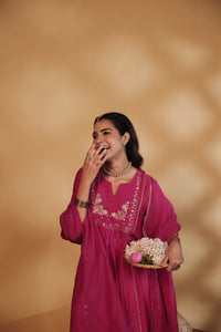 Rani Pink Hand-Embroidered Chanderi Suit Set