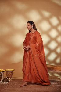 Rust Hand Embroidery Chanderi Suit Set