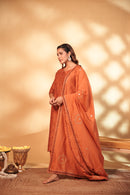 Rust Hand Embroidery Chanderi Suit Set