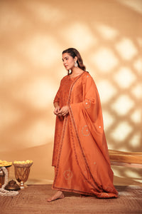 Rust Hand Embroidery Chanderi Suit Set