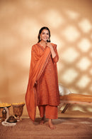 Rust Hand Embroidery Chanderi Suit Set