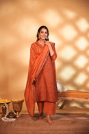 Rust Hand Embroidery Chanderi Suit Set