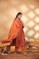 Rust Hand Embroidery Chanderi Suit Set