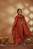 Rust Hand Embroidery Chanderi Suit Set