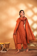 Rust Hand Embroidery Chanderi Suit Set