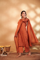 Rust Hand Embroidery Chanderi Suit Set