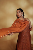 Rust Hand Embroidery Chanderi Suit Set