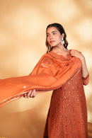 Rust Hand Embroidery Chanderi Suit Set