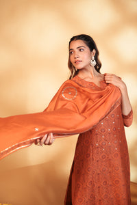 Rust Hand Embroidery Chanderi Suit Set